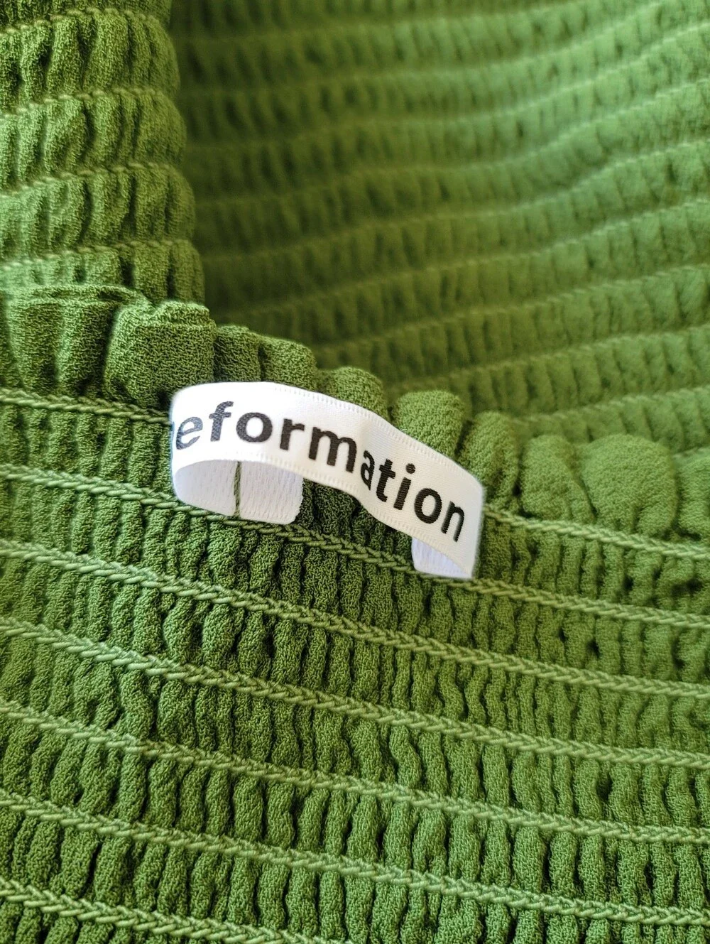 Reformation Pinto Smocked Long Sleeve Puffy Blouse Amsterdam Green S